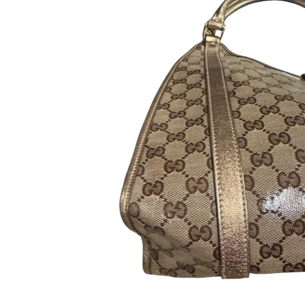 Gucci GG Crystal Beige Brown Canvas Gold Leather Trim Medium Joy Shoulder Bag - Picture 5 of 13